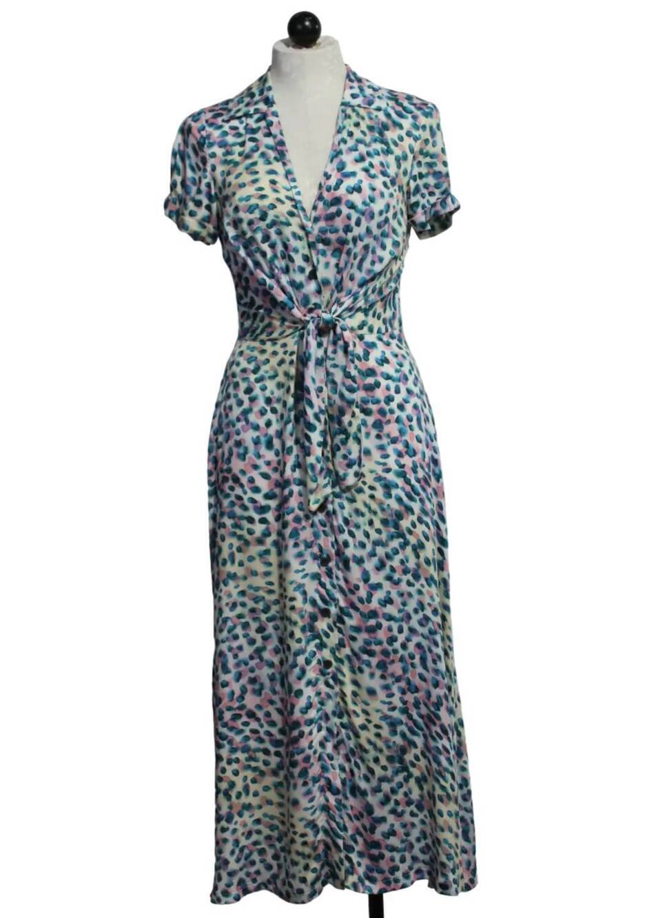 NEW ALDO MARTINS women's short sleeve dress in blue leopard